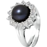 Bague - perlinea - perle de culture deau douce 9 - 10 mm - argent 925 - taille rglable - noir
