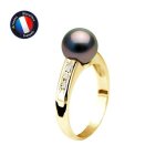 Bague - perlinea - perle de culture tahiti 8 - 9 mm - or jaune - diamants - femme