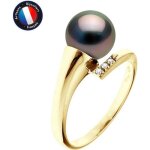 Bague - perlinea - perle de culture de tahiti 8 - 9 mm - or jaune - diamants - bijou femme