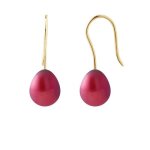 Perlinea - boucles doreilles - v�ritables perles de culture deau douce poires 7 - 8 mm rouge cerise - ...