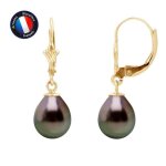 Boucles doreilles - perlinea - vritables perles de tahiti - 8 - 9 mm - or jaune - femme