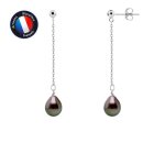 Boucles doreilles pendante - perlinea - 3 cm - perles de tahiti 8 - 9 mm - argent 925 - garantie 2 ans ...