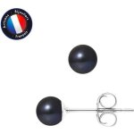 Boucles doreilles - perlinea - vritables perles de culture noires 5 - 6 mm - or blanc - aaa +