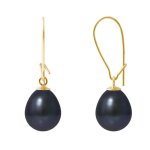 Boucles doreilles - perlinea - v�ritables perles de culture - 9 - 10 mm - or jaune - black tahiti