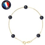 Bracelet - perlinea - 5 perles de culture deau douce 6 - 7 mm - or jaune - noir - femme