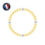 Perlinea - bracelet - vritables perles de culture deau douce rondes 5 - 6 mm gold - cble elastiqu ...