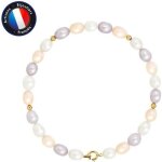 Bracelet - perlinea - vritable perle de culture deau douce 4 - 5 mm - or jaune - multicolore - 18 cm ...