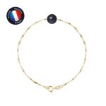 Bracelet - perlinea - perle de culture deau douce 8 - 9 mm - or jaune - maille singapour - noir
