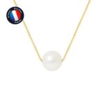 Collier - perlinea - perle de culture deau douce aaa + - 9 - 10 mm - blanc naturel - or jaune