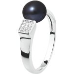 Bague - perlinea - vritable perle de culture deau douce 8 - 9 mm - argent 925 - noir - rglable