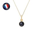 Pendentif - perlinea - vritable perle de culture noire 6 - 7 mm - or jaune - chane 42 cm