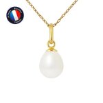 Pendentif - perlinea - véritable perle de culture 7 - 8 mm - or jaune - chaîne argent 42 cm - femme Pendentif - perlinea - véritable perle de culture 7 - 8 mm - or jaune - chaîne argent 42 cm - femme