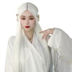 Perruque longue droite - omabeta - blanche - rsistante  la chaleur - frange - pour femme