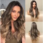 Perruque longue ondule couleur ombre noir - brun  brun pour femmes - marsee