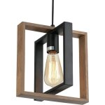 Petit lustre suspendu industriel 1x e27 bois et m�tal noir r�glable pour �lot de cuisine - 24 x 249 x ...
