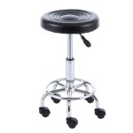 Petit tabouret mdical / spa / dessin 42x42x60 cm en noir avec roulettes et rglage de la hauteur