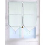 Petits voilages unis en polyester � pointes et pompons blanc 60x120 cm