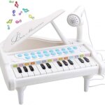 Piano enfant 1 2 3 ans mini piano bebe 1 2 3 ans avec microphone 24 touches blanc
