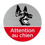Pictogramme attention au chien (q0469) diamtre 83 mm plaque aluminium bross