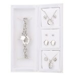 Pierre cardin coffret de parures collier boucles doreilles et bracelet acier perle de synth�se femme