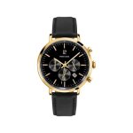 Montre - pierre lannier - baron - chronographe - acier dor� - cuir noir - �tanche 5 atm