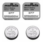 Pile montre sr626sw 377 murata (sony) oxyde dargent 155v sr66 ag4 capacit� 26mah lot de 2 piles date ...