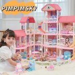 Maison de poup�e - pimpimsky - villa 4 �tages - 15 chambres - 129 accessoires - led ciel �toil�