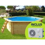 Piscine bois hawai - 4. 10 x 1. 18 m + pompe � chaleur 3. 5 kw / h - hayward - micro - noir