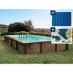 Piscine bois en kit rectangle oceano - 9. 20 x 5. 20 x 1. 44 m - b�che � bulles 400 � - b�che hiver 280 ...