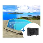 Piscine bois palma 145 7. 57 x 4. 07 x 1. 44 m + pompe � chaleur pour piscine 6 kw / h inverter powerline ...