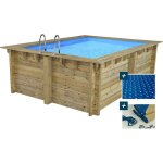Piscine bois rectangle caimans 140 - 4. 10 x 3. 00 x 1. 39 m + b�che � bulles 180 � - b�che hiver 280 ...