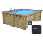 Piscine bois rectangle caimans 140 - 4. 10 x 3. 00 x 1. 39 m + pompe � chaleur 3. 5 kw / h