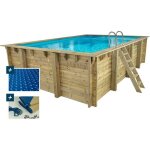 Piscine bois rectangle panama - 6. 20 x 4. 10 x 1. 45 m + b�che � bulles 180 � - b�che hiver 280 g / ...