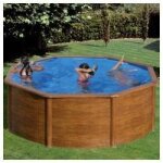 Piscine - gre - d�coration bois ronde en kit - 350 x 120 cm - acier - hors - sol
