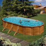 Gre piscine pacific ovale 730 x 575 cm h 120 imitation bois - marron