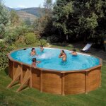 Gre piscine ovale pacific 610 x 575 cm h 120 cm imitation bois - marron