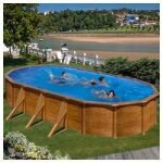 Piscine hors - sol acier ovale gre - 730x375x120cm - d�cor bois marron