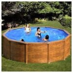 Piscine hors - sol sicilia acier aspect bois ronde �300 x h120 cm - gre - filtre � sable - marron