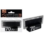 Marque - places - surprisez vous - 70 ans - argent� - ardoise noire - socle en bois