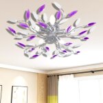 Plafonnier avec bras en acrylique violet et blanc 5ampoules e14 lampe de plafond lustre moderne salon ...