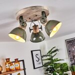Plafonnier - hofstein - orny - bois et m�tal blanc & vert - 3 spots pivotants - style r�tro - industriel ...