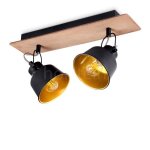 Plafonnier - hofstein - rimini - m�tal / bois noir / chrome - 2 ampoules e14 - luminaire r�glable