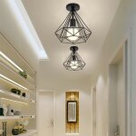Plafonnier industrielle cage forme diamant noir carr fer lustre suspension luminaire pour couloir entre ...