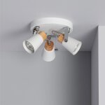 Plafonnier rond orientable mtal et bois mara 3 spots blanc