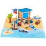 Journe  la plage 120 pices - jeujura - jeu de construction en bois naturel tapis et accessoires inclus ...
