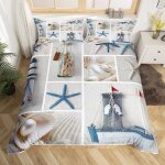Plage toiles de mer coquillage phare parure de lit 3 pieces 1 housse de couette 200 * 200cm et 2 taies ...