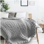 Plaid acrylique chunky knit gris (tricot) - 150x120 cm [r0036]