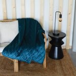 Plaid canap� en velours matelass� bleu paon 125x160 cm