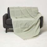 Plaid - homescapes - kashi - vert clair - 150 x 200 cm - coton avec franges