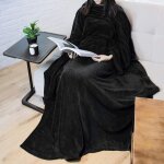Plaid  manches en polaire noir 130x180cm - ourson - classique - intemporel - chambre